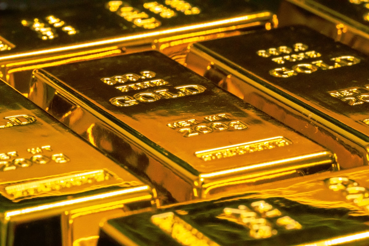Stacked refined gold bullion bars