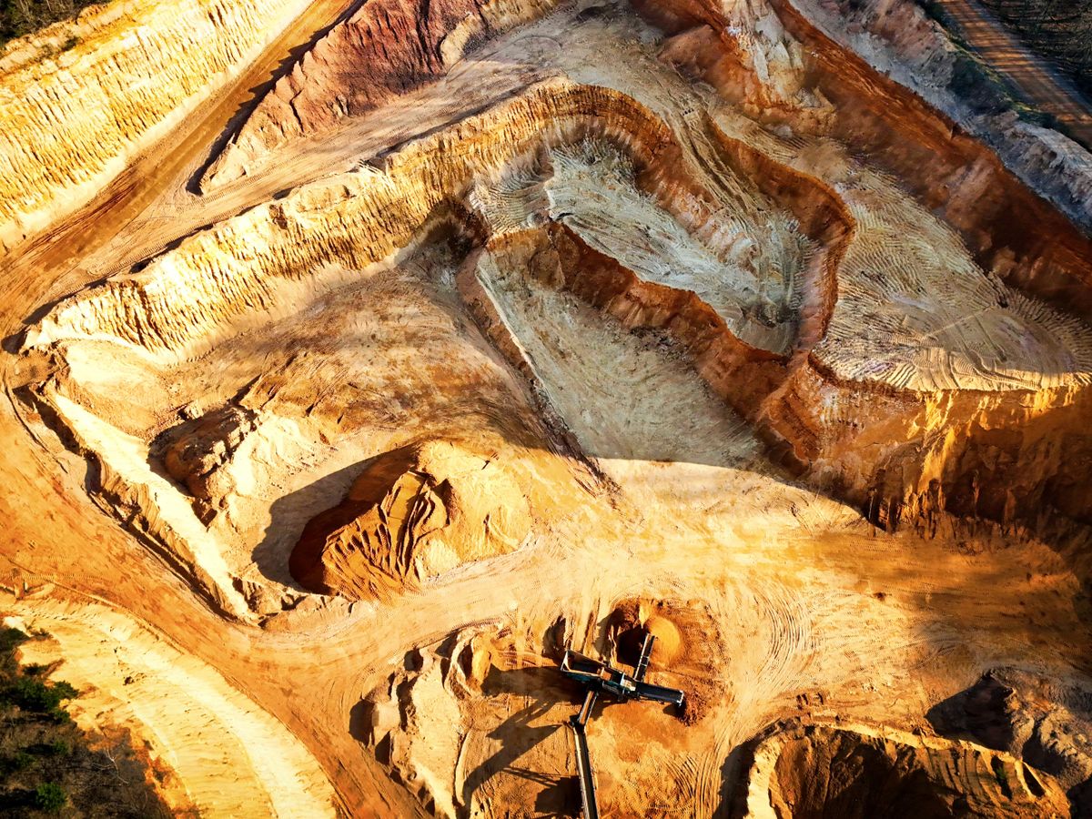 Aerial view of an open-pit gold mining operation